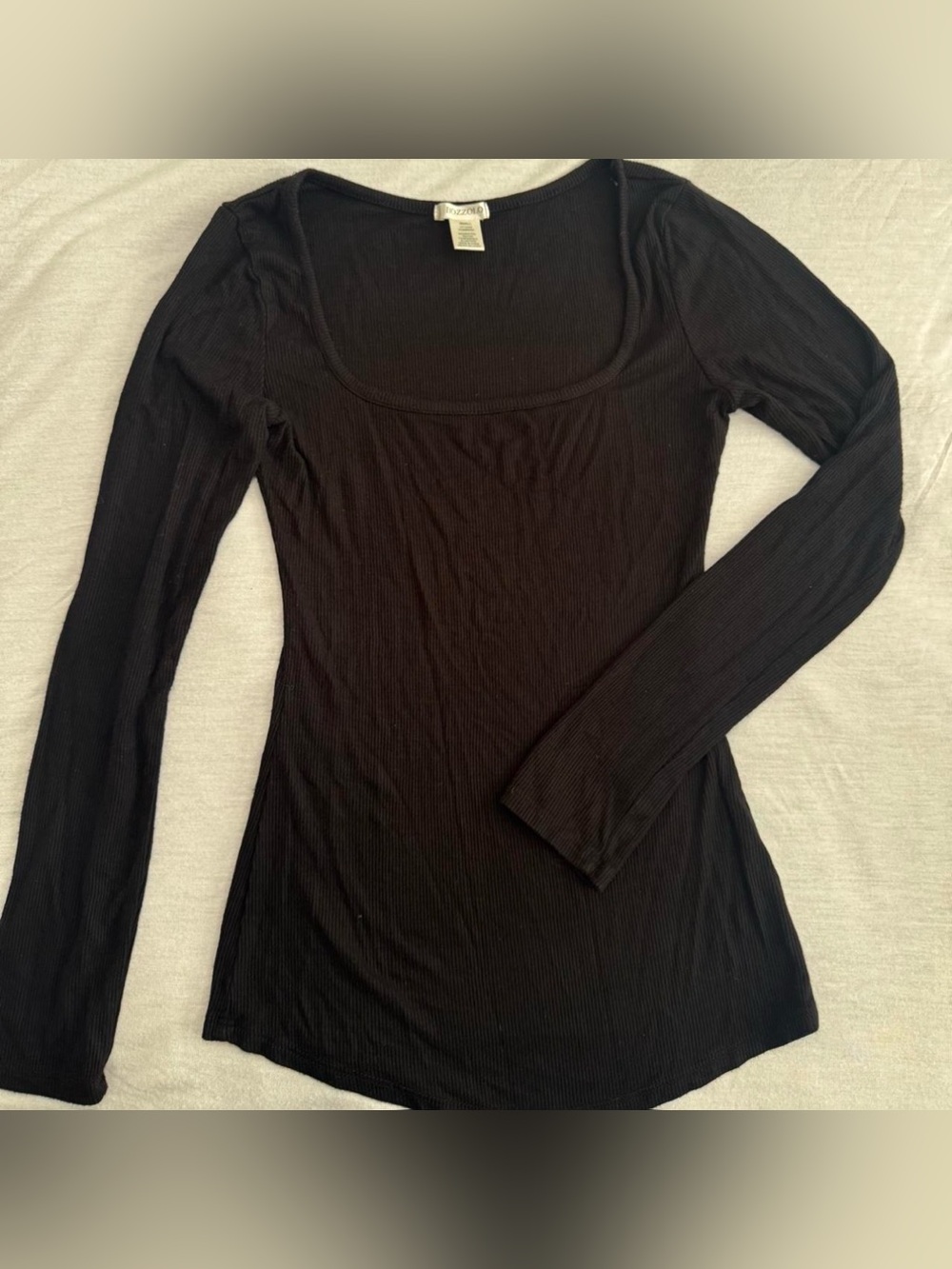 Bozzolo Black Ribbed Long-Sleeve Scoop Neck Top